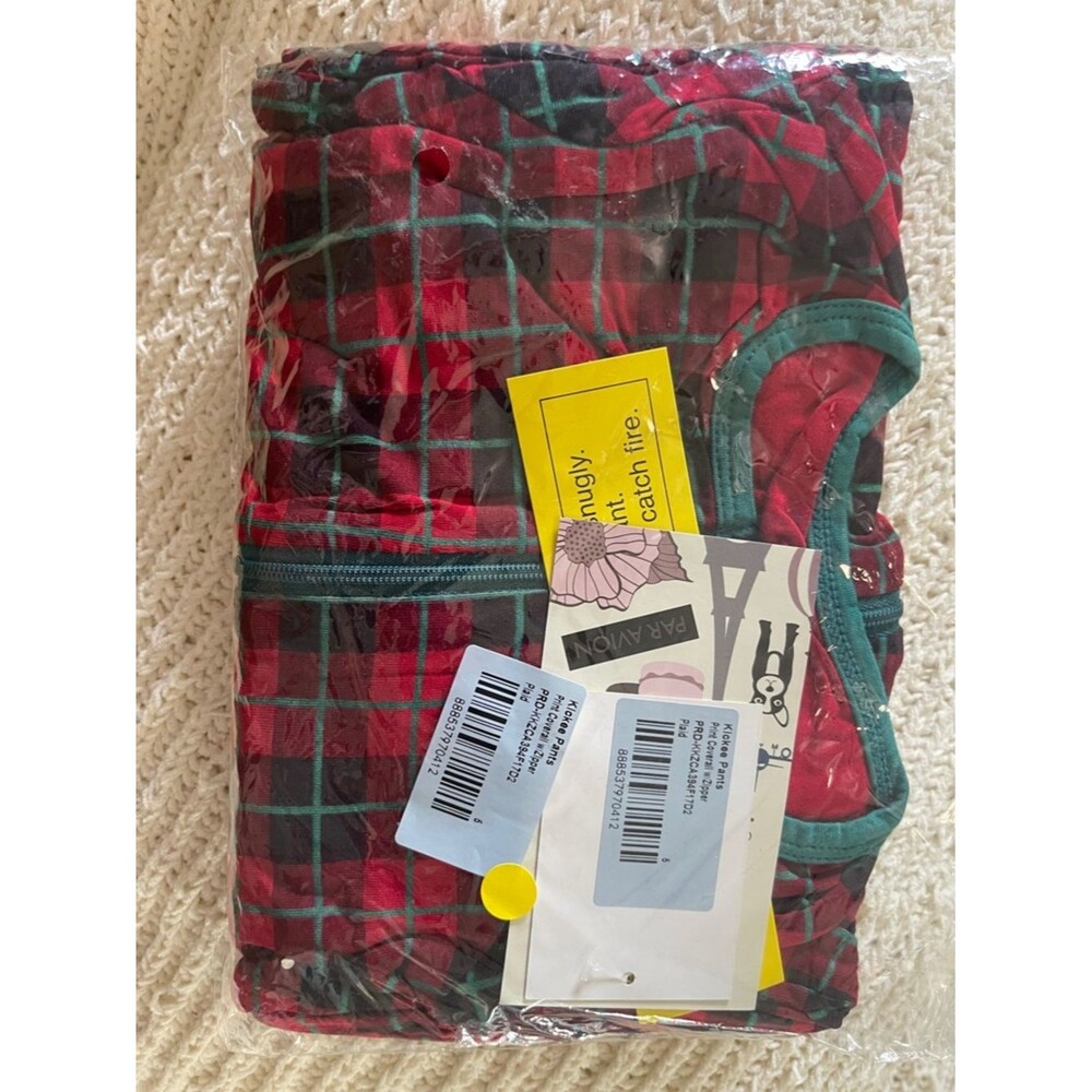 Kickee Pants Red Plaid Kids Pajamas with Teal Trim